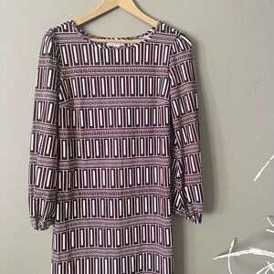 Jude Connally Red and Purple Sheath Dress with Bishop Sleeves